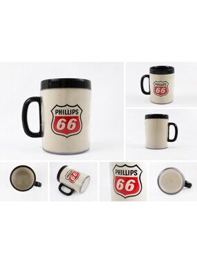 Phillips 66 Vintage Travel Mug Black Handle Made In USA